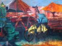 <i>Bicicletta</i> - Olio su tela del 1954 - cm.54x73 (cod. MB5401)