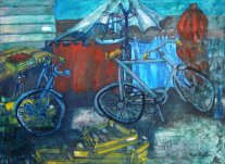 <i>La Bicicletta come Vecchio Amore n°1</i> - Olio su tela del 1954 - cm.56,5x76 (cod. MB5417)