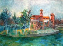 <i>Isola Tiberina</i> - Olio su tela del 1953 - cm.54x73 (cod. RM5301)